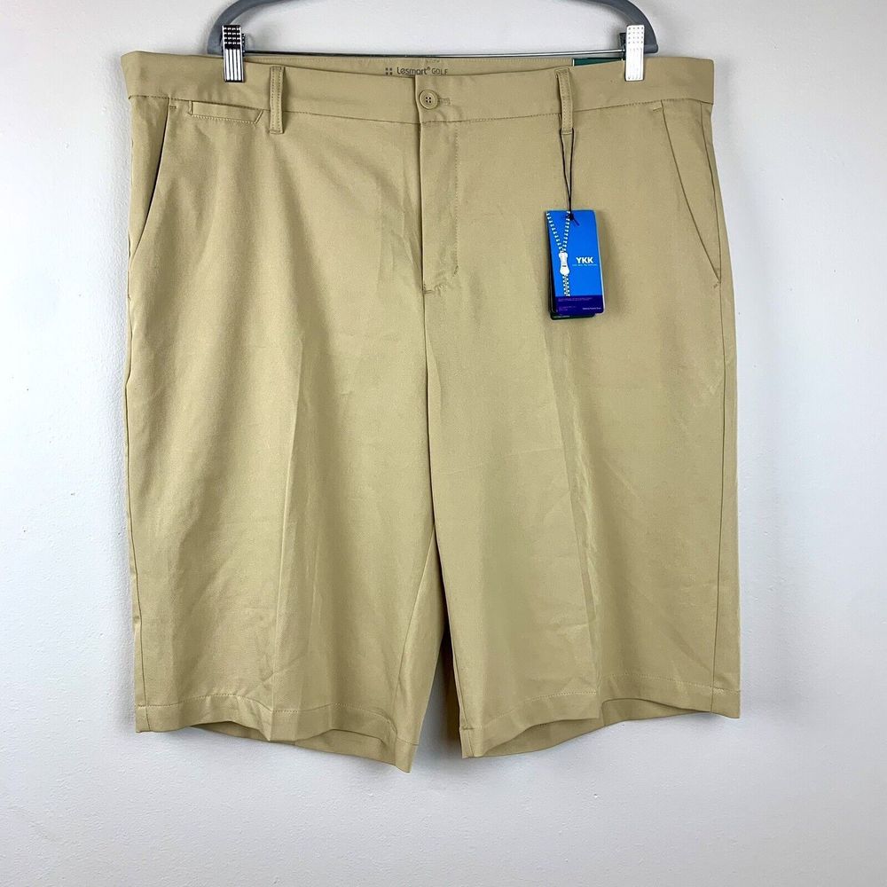 NWT - Lesmart Golf Shorts Men's 44 Tan Dri-Fit Standard Fit Flat Front Chinos